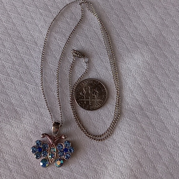 20" Sterling, Crystal Butterfly 🦋 Pendant Necklace -Dainty,Sparkly,Stately - Picture 5 of 6